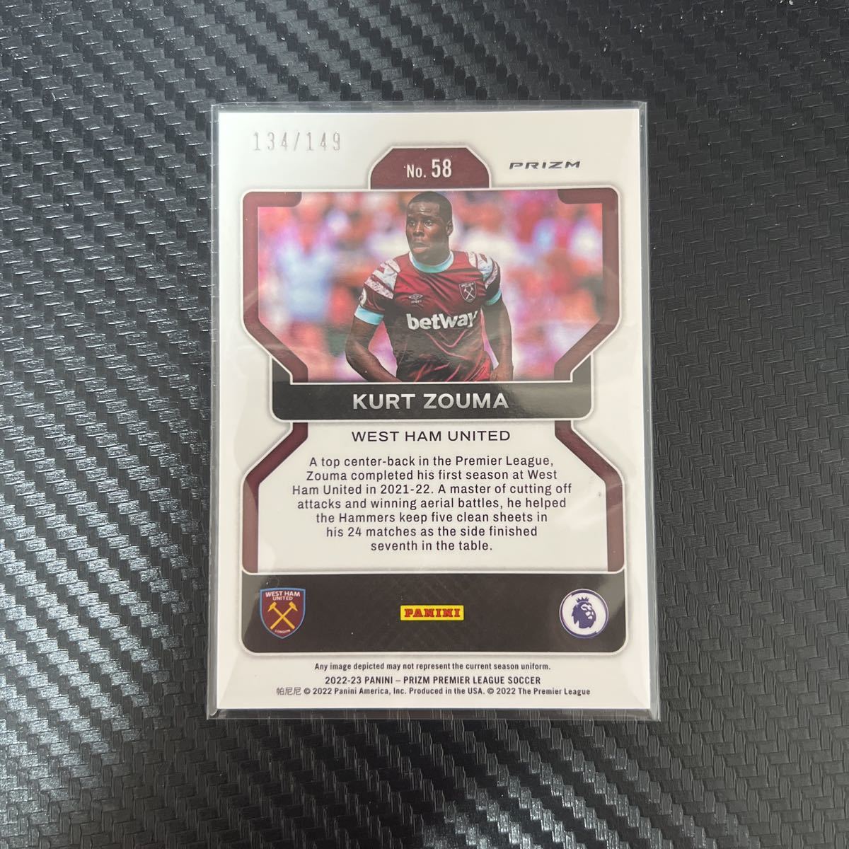 2022-2023 Panini prizm premier league soccer West Ham United Kurt Zouma レッドプリズム red prizm 149シリ　レア_画像2