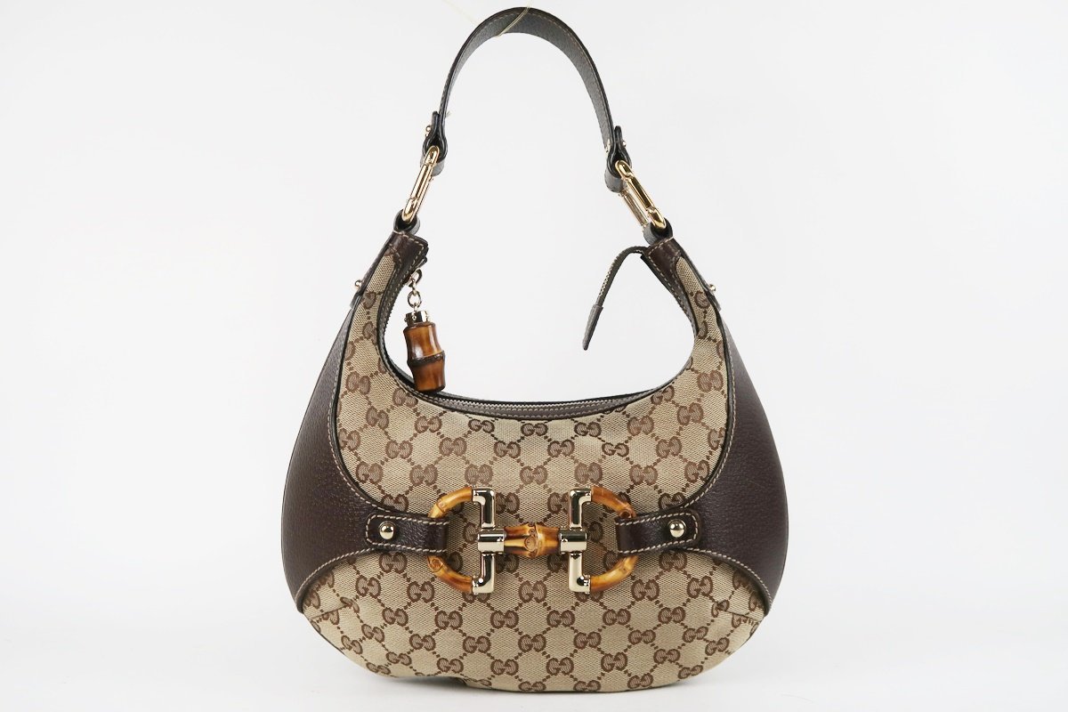 【美品】GUCCI グッチ GGキャンバス バンブー ホースビット ワンショルダーバッグ 154378・001364【NZ57】