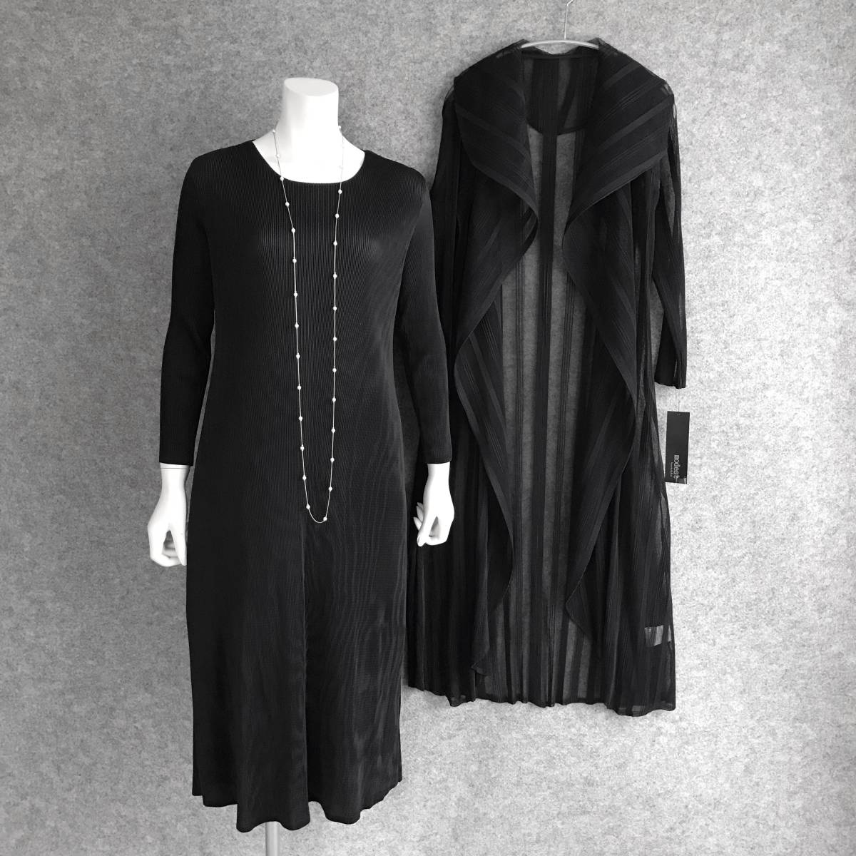 * new goods **2 point SET UP* fine quality pleat One-piece & long cardigan *BK* formal / mother dress also 