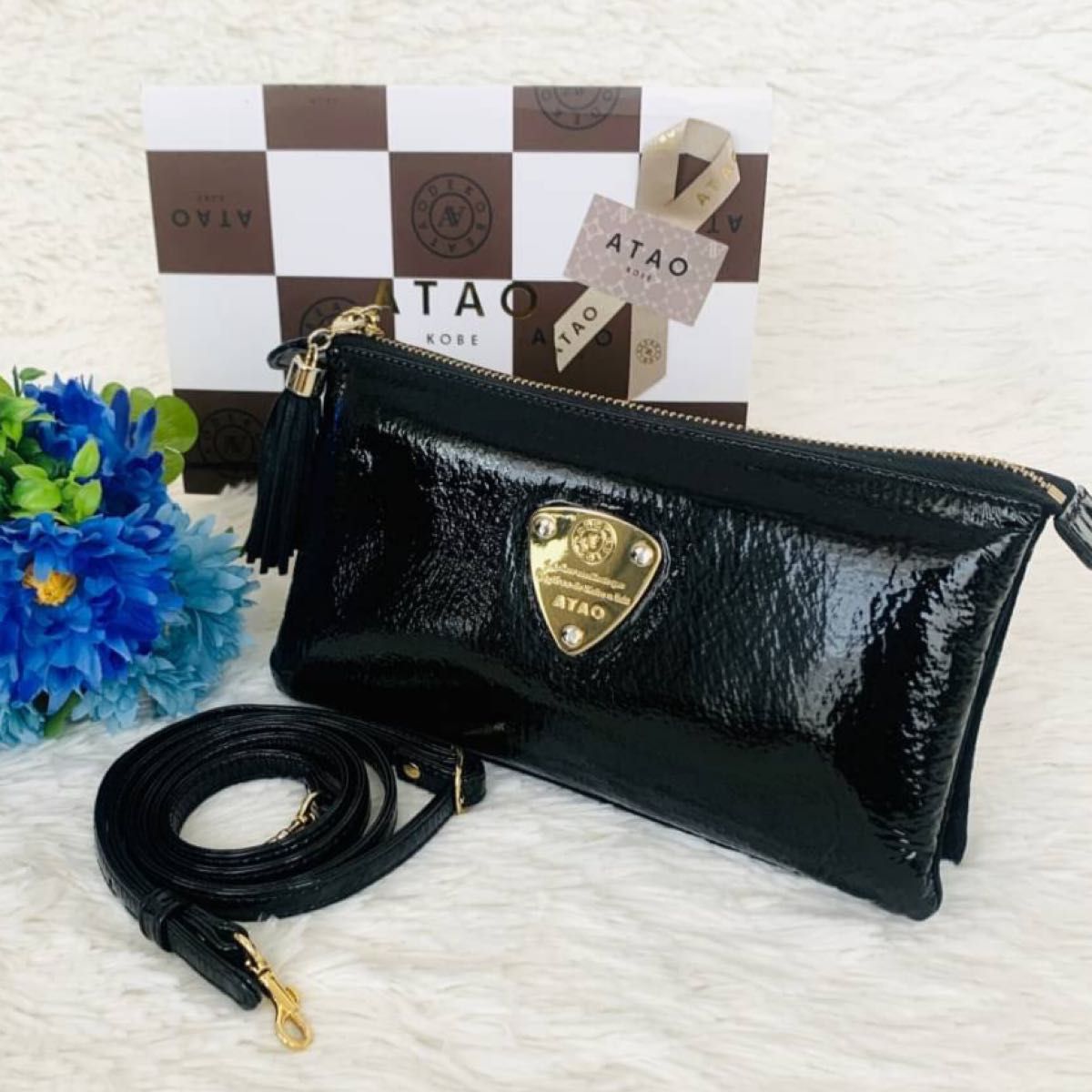 美品☆ATAO アタオ ブーブー ショルダー ウォレット エナメル ブラック