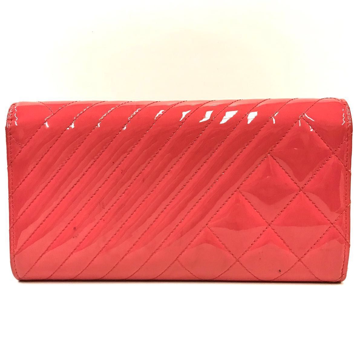 【良品】 シャネル マトラッセ クロスステッチ 長財布 赤 A80465