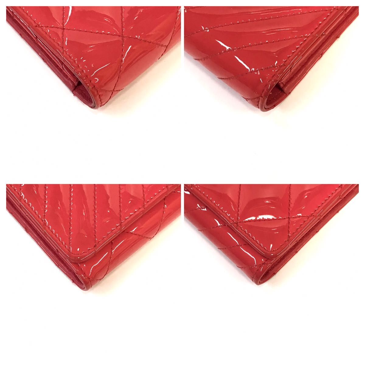 【良品】 シャネル マトラッセ クロスステッチ 長財布 赤 A80465