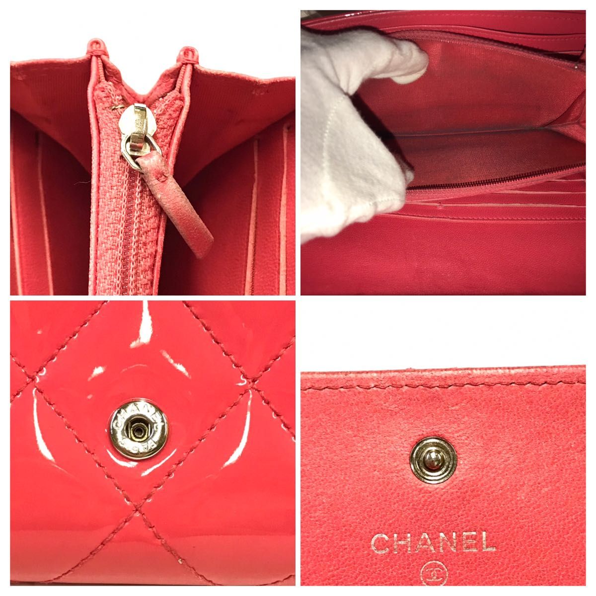 【良品】 シャネル マトラッセ クロスステッチ 長財布 赤 A80465