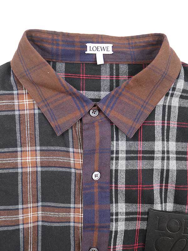 LOEWE ロエベ 20AW アナグラムレザーパッチ ミックスチェックシャツ
