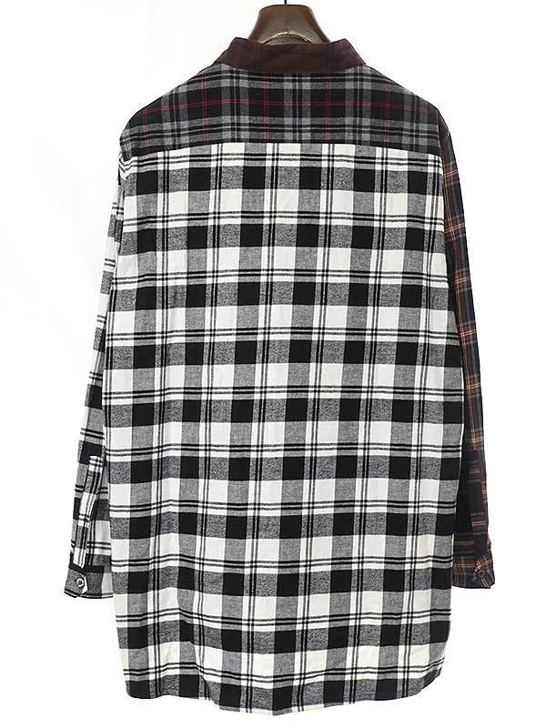 LOEWE ロエベ 20AW アナグラムレザーパッチ ミックスチェックシャツ
