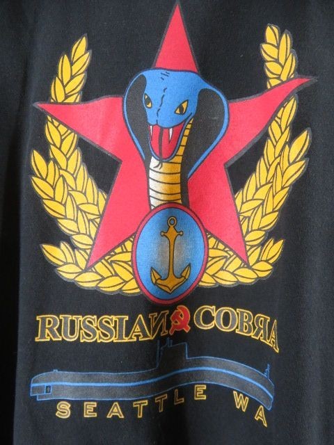 【送料300円可】0290ｍ125◆ヴィンテージ◆GILDAN ギルダン◆RUSSIAN COBRA ロシアンコブラ 潜水艦 半袖Tシャツ M/古着屋購入/アメカジ/黒_画像2