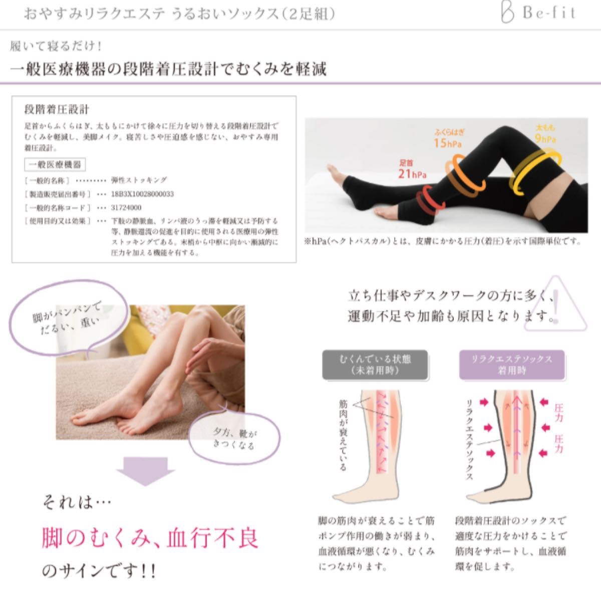 Be-fit おやすみリラクエステ うるおいソックス（2足組）SMサイズ