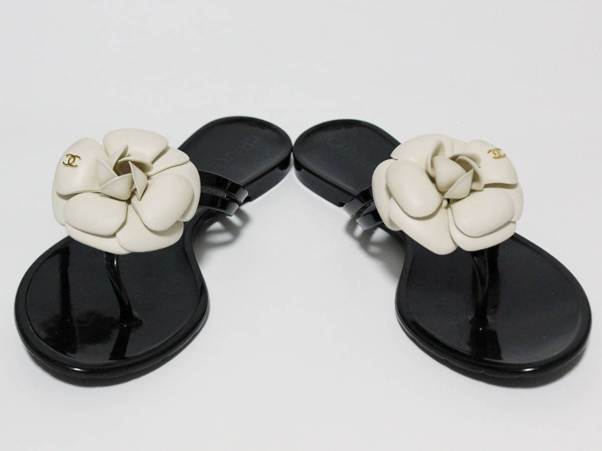 即決 CHANEL シャネル 35≒22cm サンダル カメリア 箱・保存袋 黒