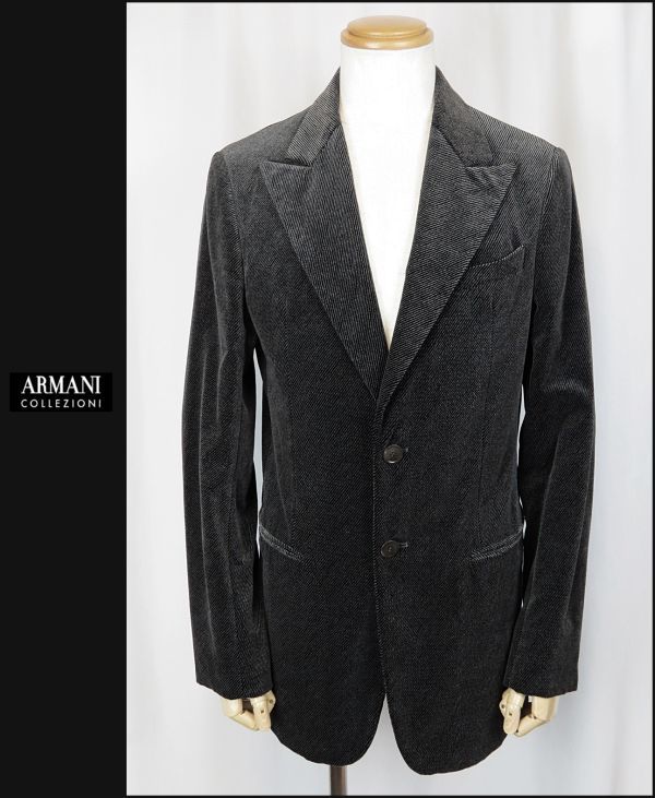 ■■＜美品＞アルマーニ＜ARMANI COLLEZIONI：peaked lape／tweed 調＞ Velour テーラード JKT＜48＞■■