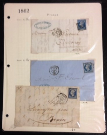 切手 使用済 フランス 1862年 ナポレオン3世 3枚_画像1