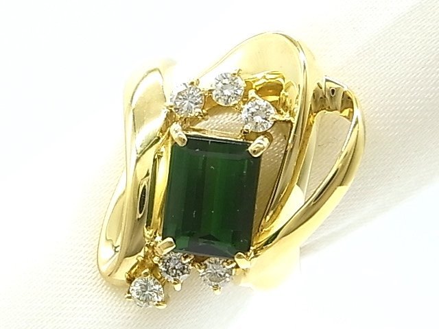 メーカー再生品】 g16826 K18YG グリーントルマリン1.77ct D0.30ct