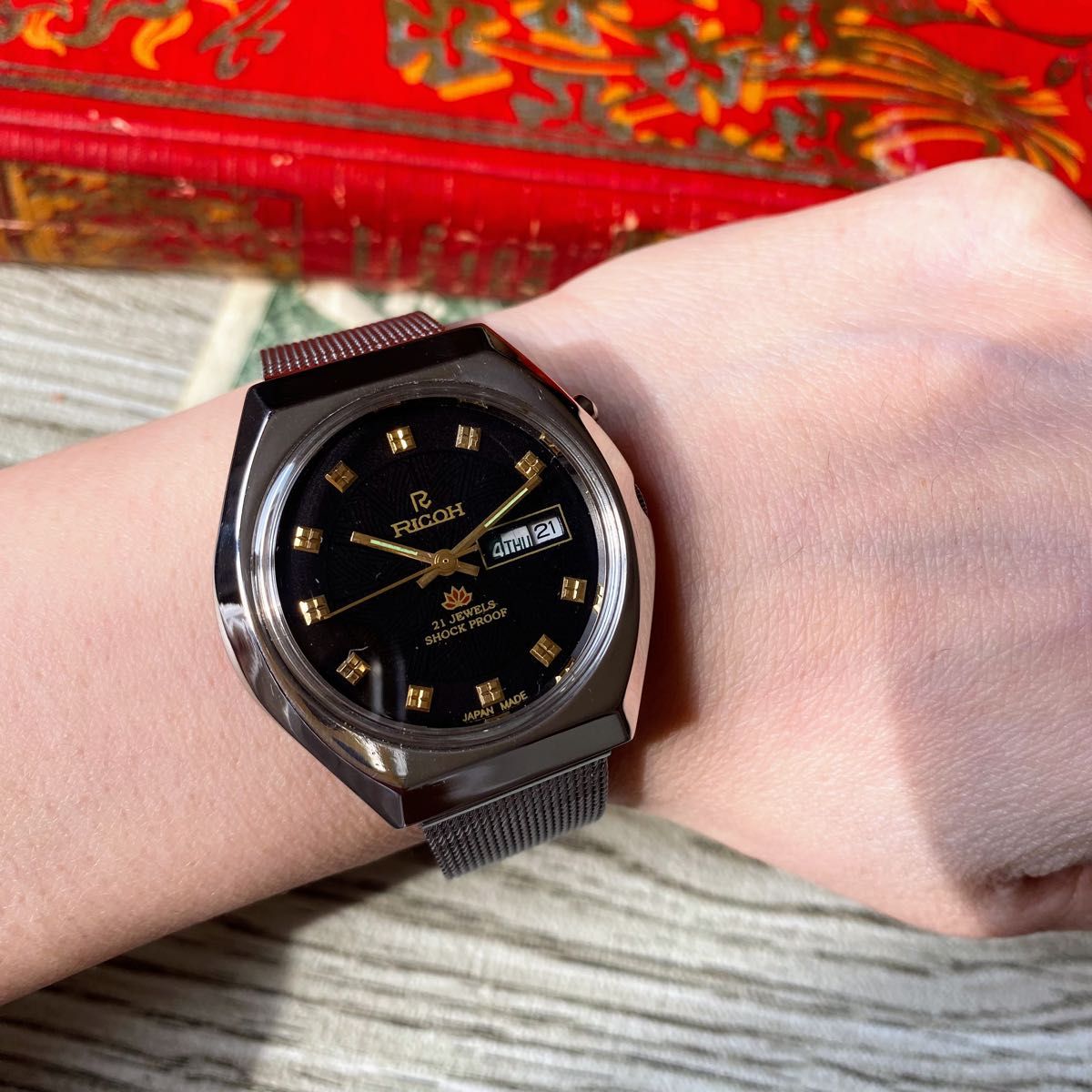 【レトロなデザイン】リコー RICOH メンズ腕時計 ブラック 自動巻き ヴィンテージ アンティーク