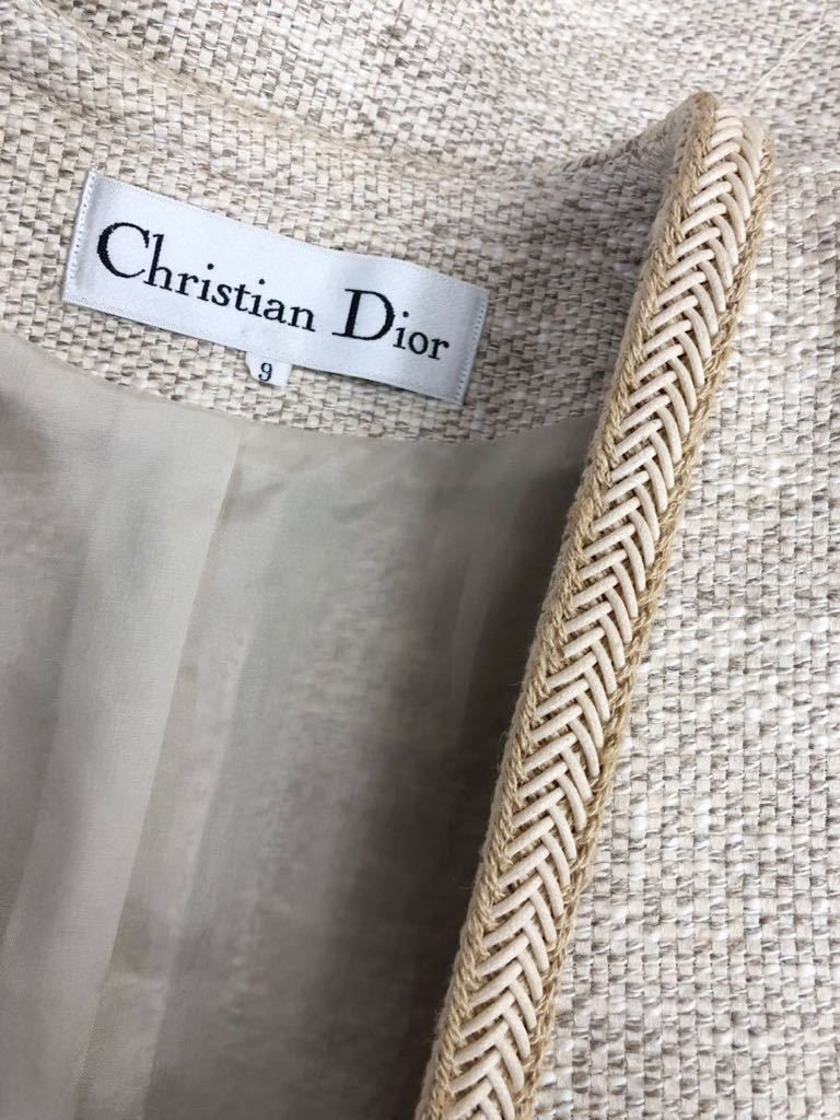 美品　Vintage CHRISTIAN DIOR クリスチャンディオール　レディース　ベージュ　ノーカラージャケット ブレザー　アウター　上着　9表記_画像4