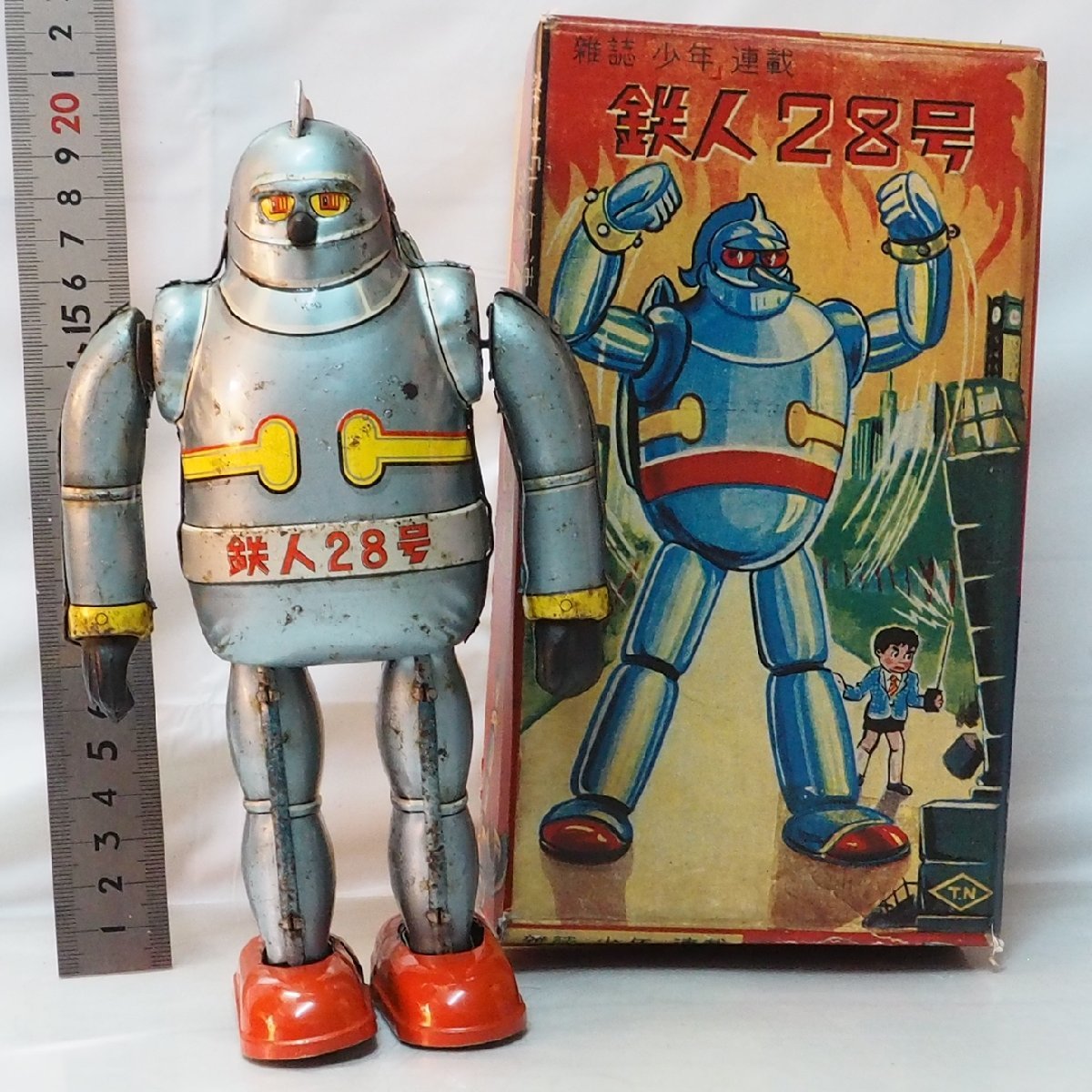 .. игрушка [ Tetsujin 28 номер бледно-голубой zen мой ходьба ржавчина иметь металлические принадлежности нет ] подлинная вещь жестяная пластина робот TIN TOY ширина гора блеск no пятно T.N Nomura[ коробка. копирование ]0525