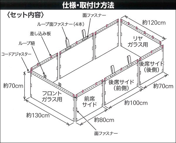 カーテン プライバシー 軽自動車 普通車 SUV用 車中泊 仮眠に フリーサイズ 最適 視線 シャットアウト 1台分セット ブラック 黒_画像5