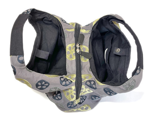 ミニラウンドバッグ　れんこん　グレー　ミニバッグ 刺繍バッグ コンパクトバッグ 和柄 和雑貨 バッグ ハンドバッグ かばん _画像9