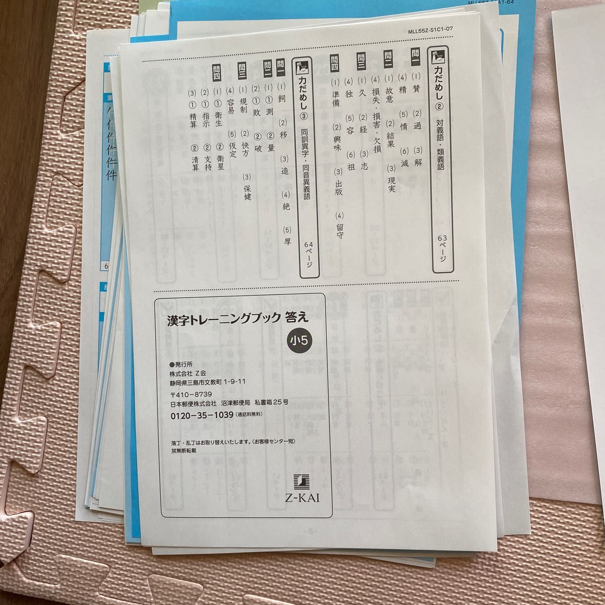 未記入美品 Ｚ会 小学校5年生　漢字トレーニングブック　答えを含む