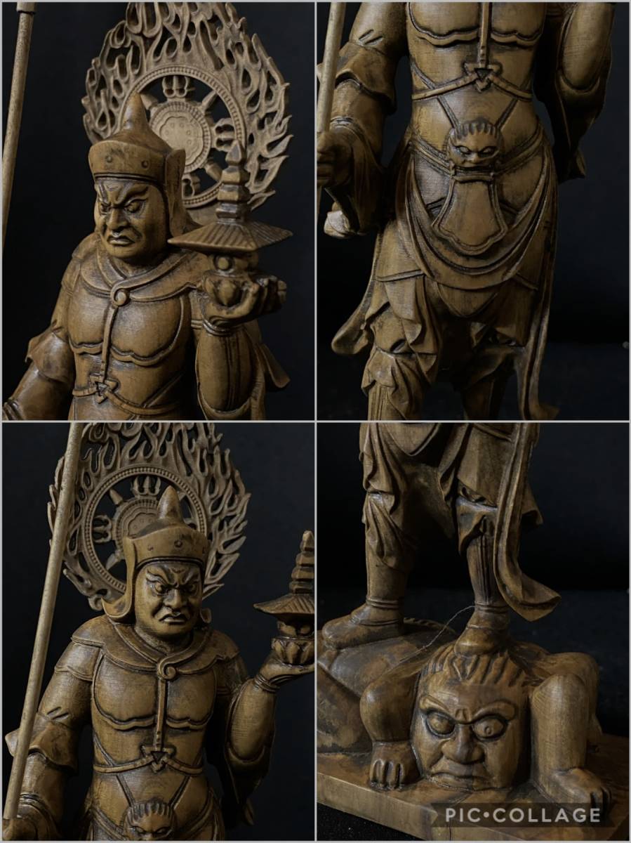 最新作　仏教工芸品　総柘植材　時代彫刻　古美術　木彫仏教　精密彫刻 仏師で仕上げ品　四天王像 一式_画像7