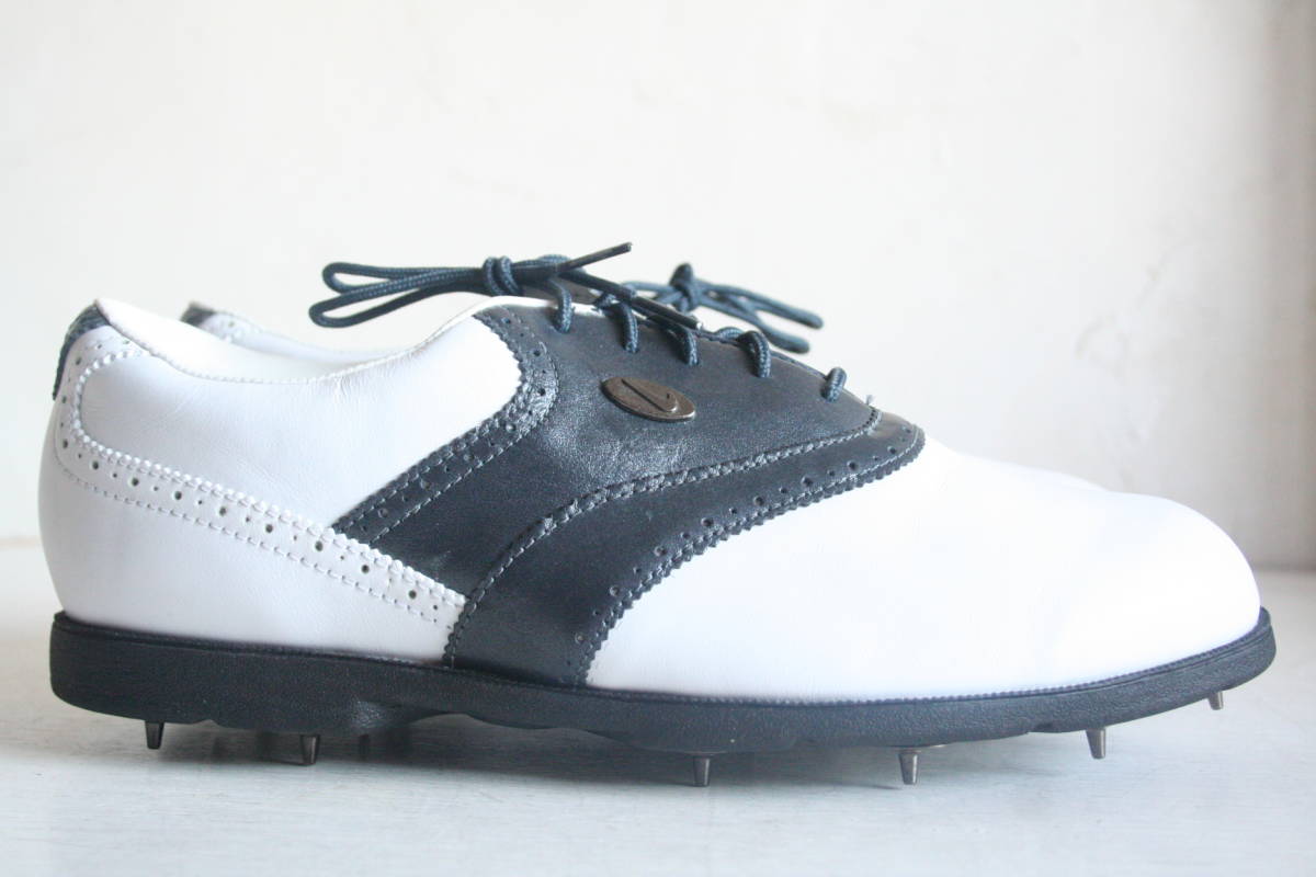 27.5cm ナイキ エアライナー ホワイト ブラック ゴルフシューズ Nike Airliner White Leather Golf Shoes_画像3