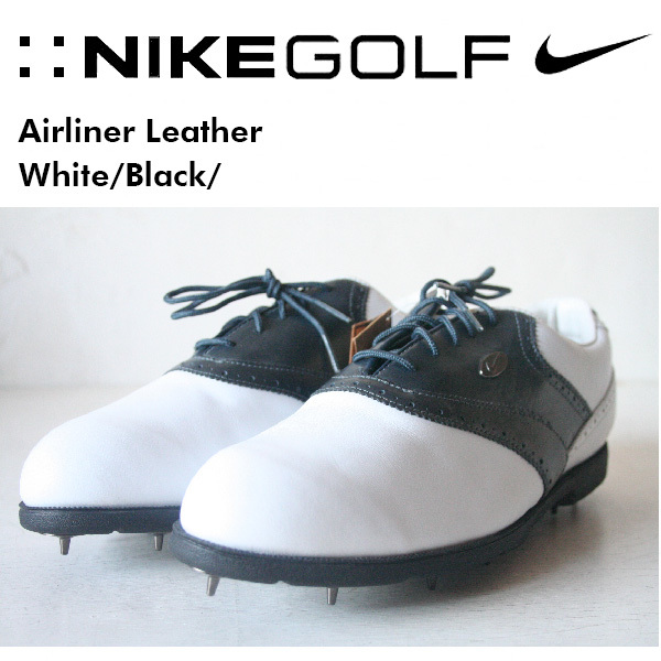 レビュー高評価の商品!の商品をすべて Airliner Nike ゴルフシューズ ブラック ホワイト エアライナー ナイキ 27.5cm White Shoes Golf Leather 27.5cm