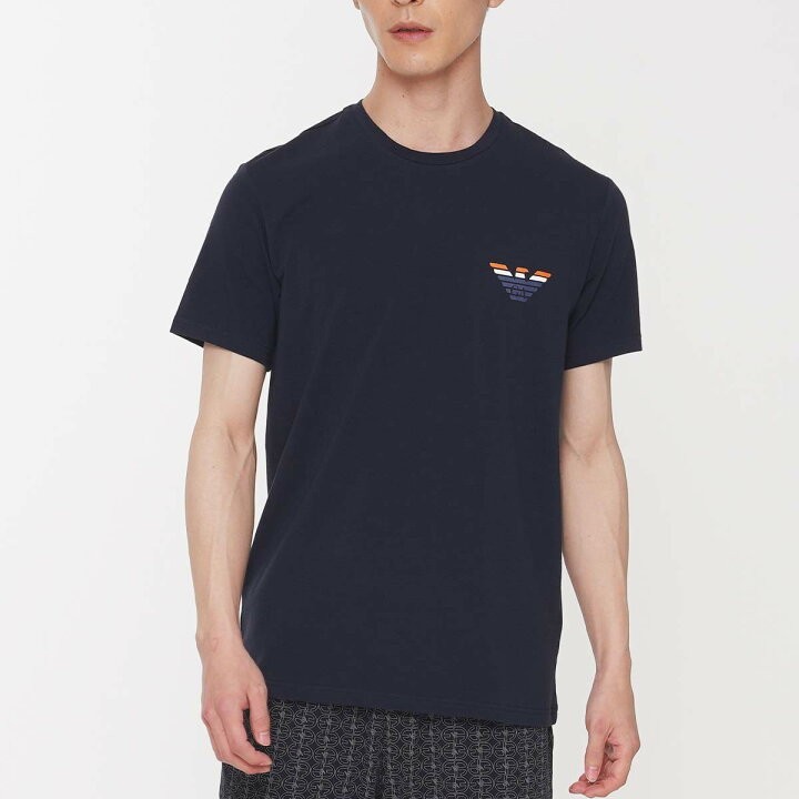 EMPORIO ARMANI エンポリオ アルマーニ STRIPED LOGO ストライプ ロゴ 半袖 Tシャツ メンズ 54052553 ネイビー M