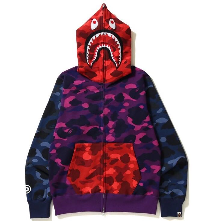 A BATHING APE COLOR CAMO CRAZY SHARK FULL ZIP HOODIE エイプ カラーカモ クレイジー M_画像3