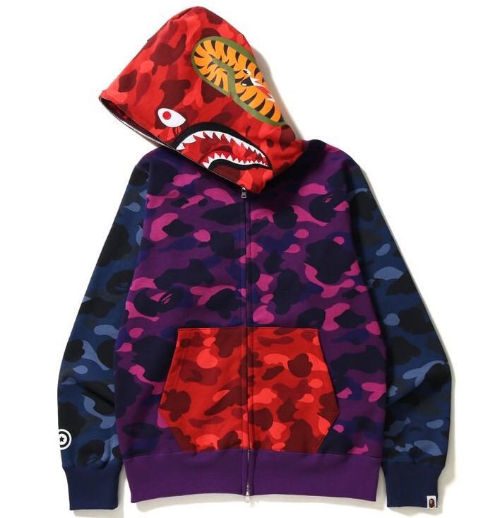 A BATHING APE COLOR CAMO CRAZY SHARK FULL ZIP HOODIE エイプ カラーカモ クレイジー M_画像2