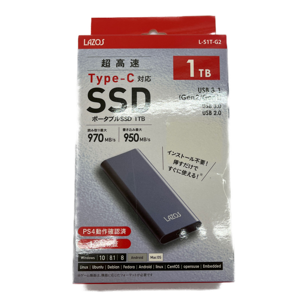 ◆◆ Lazos ラソス ポータブルSSD　1TB 　Type-C対応 L-S1T-G2 未使用に近い_画像1