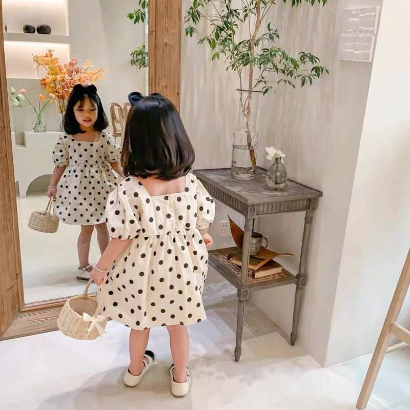 90㎝ カチューシャ 付き ドット模様 Baby ワンピース ベビー服 半袖 水玉 リボン 付き 黒