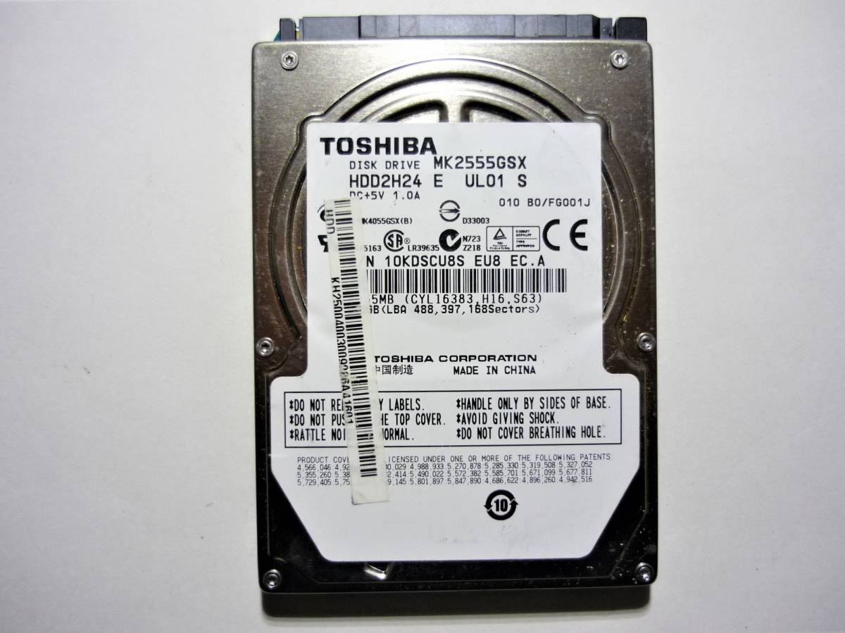 【使用時間-304時間】 TOSHIBA 東芝 HDD 250GB MK2555GSX 　2.5インチ 内蔵HDD(SATA) 　正常/現状品_画像1