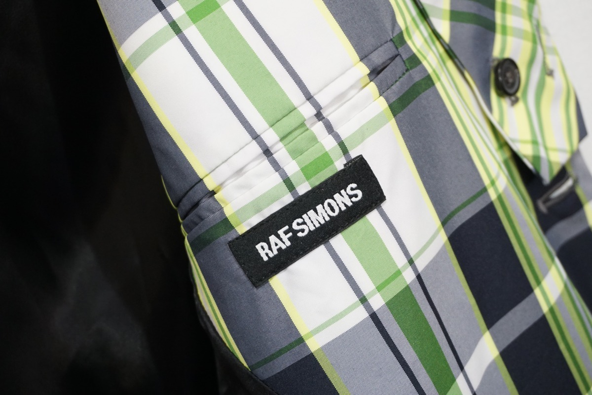 美品 国内正規12SS RAF SIMONSラフシモンズ マドラスチェック パッチワーク テーラード ジャケット RS5122 アーカイブ 本物 緑1126M▲_画像8