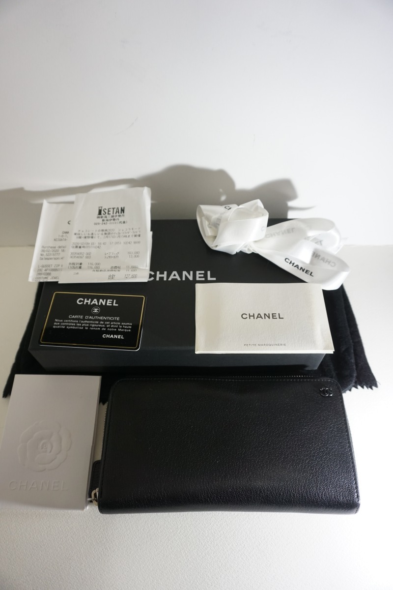 美品 国内正規 CHANEL シャネル L-GUSSET ZIP WALLET ミニ ココマーク ラウンドファスナー ジップ ロング ウォレットAP1088 黒本物419N▲_画像1