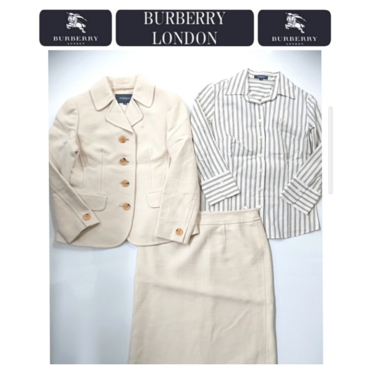 BURBERRY LONDON バーバリー ロンドン スカート スーツ セットアップ ジャケット サイズ40 長袖シャツ カットソー ストライプ _画像1