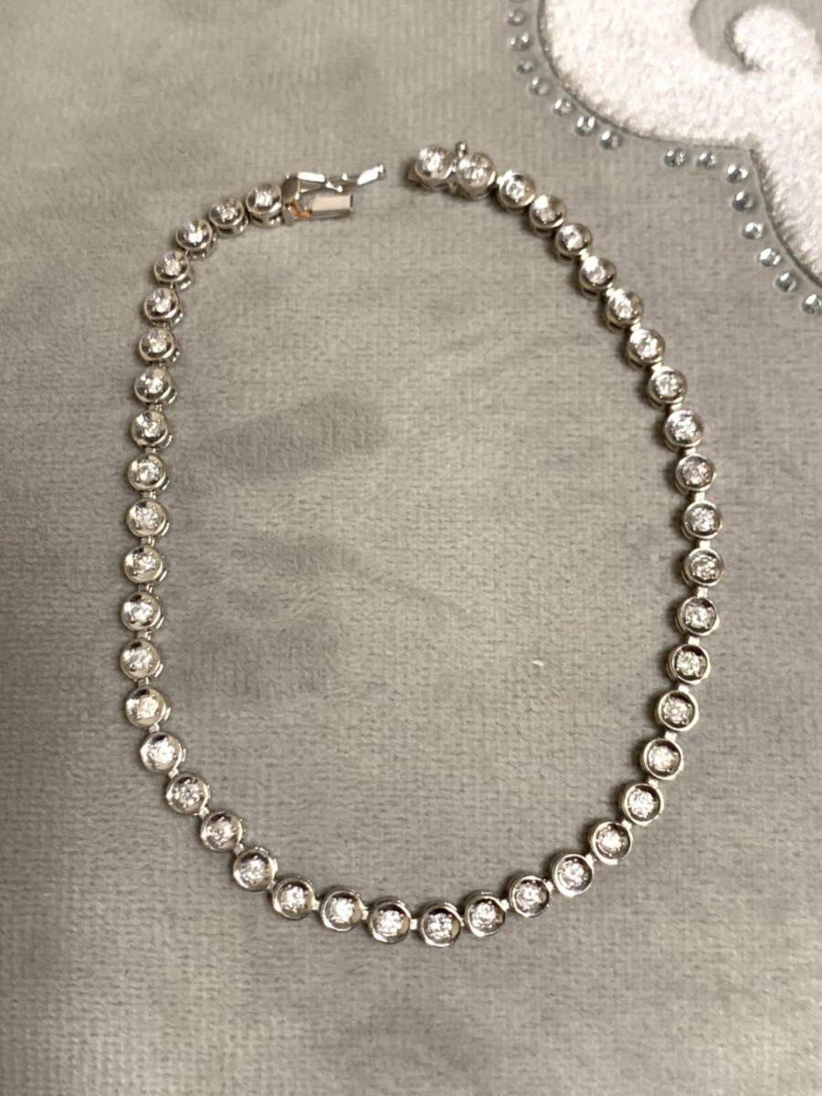 お値打ち!美品 豪華1.0ct ダイヤモンドテニスブレスレット K14WG 長め