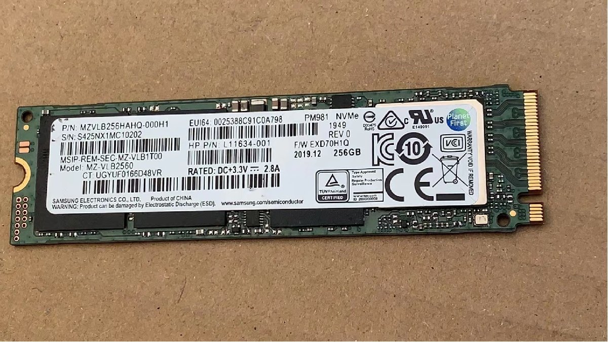 送料無料 SAMSUNG NVMe SSD PM981 256GB MZVLB256HAHQ 使用時間6343H★m04037_画像1