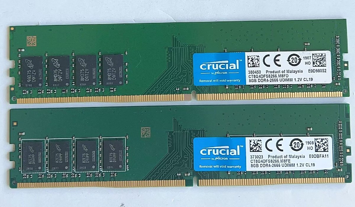 ★送料無料★crucial PC4-2666 DDR4 8GB×2 計16GB デスクトップ用メモリ★動作品★※在庫多数★PC96_画像1