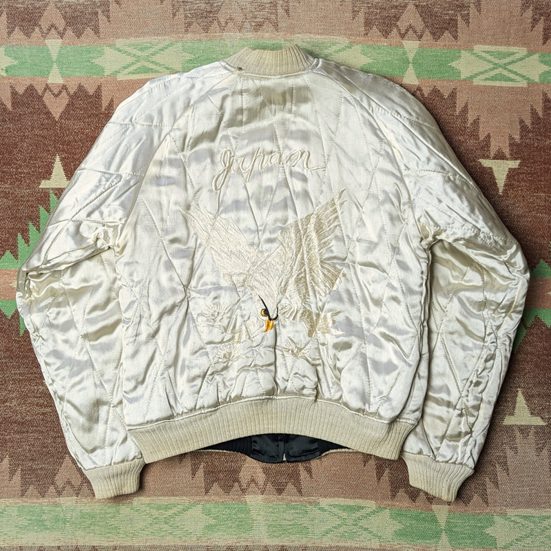 極上 【スカジャン 黒白】50s Japan Embroidered Souvenir Jacket 50年代 スーベニア ジャケット ツートン ビンテージ ヴィンテージ 40s60s_画像3