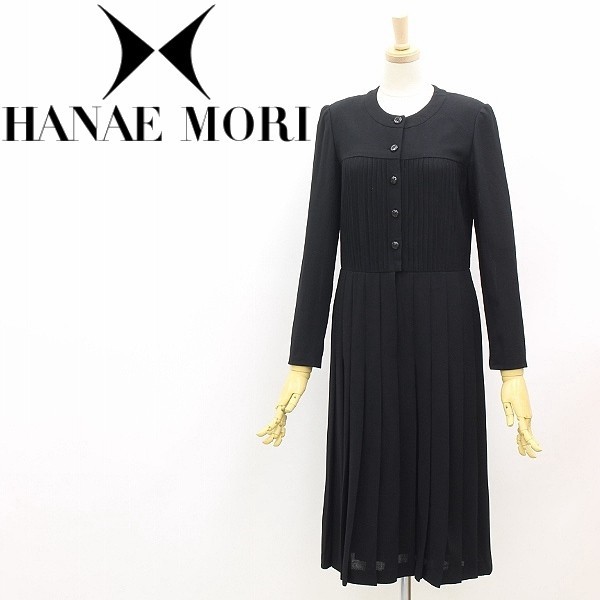 ヴィンテージ◆HANAE MORI ハナエモリ プリーツ 切替 ワンピース 黒 ブラック_画像1