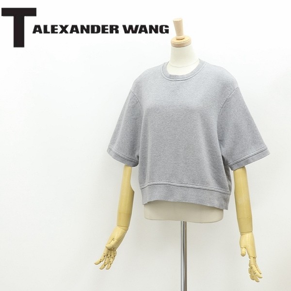 ◆T by ALEXANDER WANG アレキサンダーワン 裏起毛 ショート丈 半袖 スウェット トレーナー グレー　S_画像1