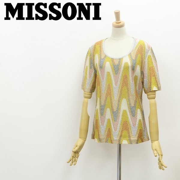 イタリア製◆MISSONI ミッソーニ 総柄 ラメ混 ニット 半袖 トップス カットソー 44