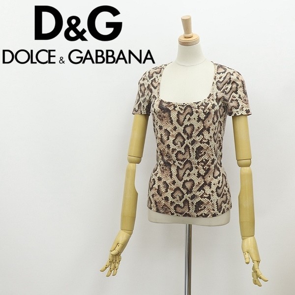 ◆D&G ドルチェ＆ガッバーナ パイソン柄 ストレッチ コットン 半袖 Tシャツ トップス カットソー 26/40_画像1