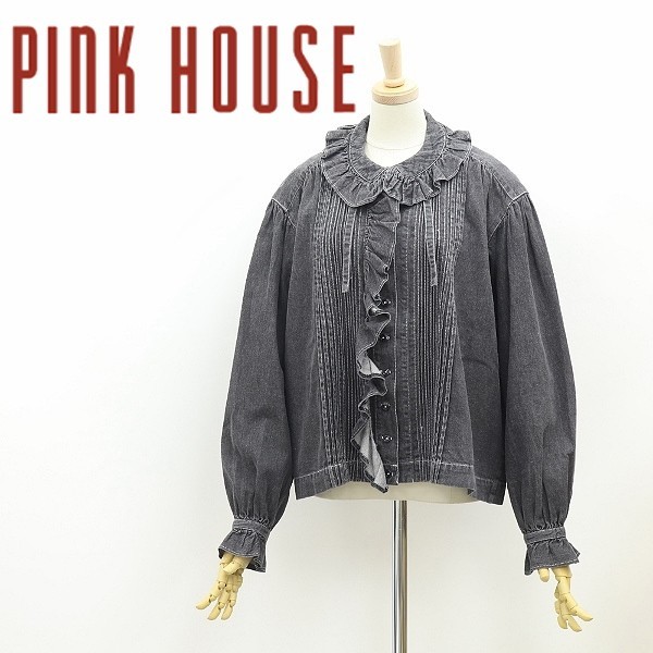 ◆PINK HOUSE ピンクハウス フリル ギャザー ボリュームスリーブ デニム ジャケット