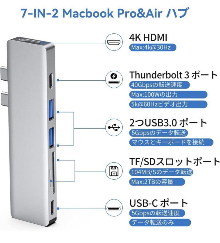  hub Macbook Air Pro hub super light weight 7 port USB C hub USB Type C hub USB C HDMI