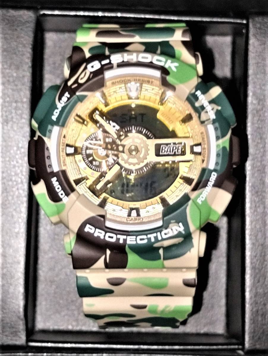 新品同様　激レア　アナデジ　G-SHOCK　ジーショック　GA-110APE　 BAPE アベイシングエイプ コラボ　迷彩　茶　緑