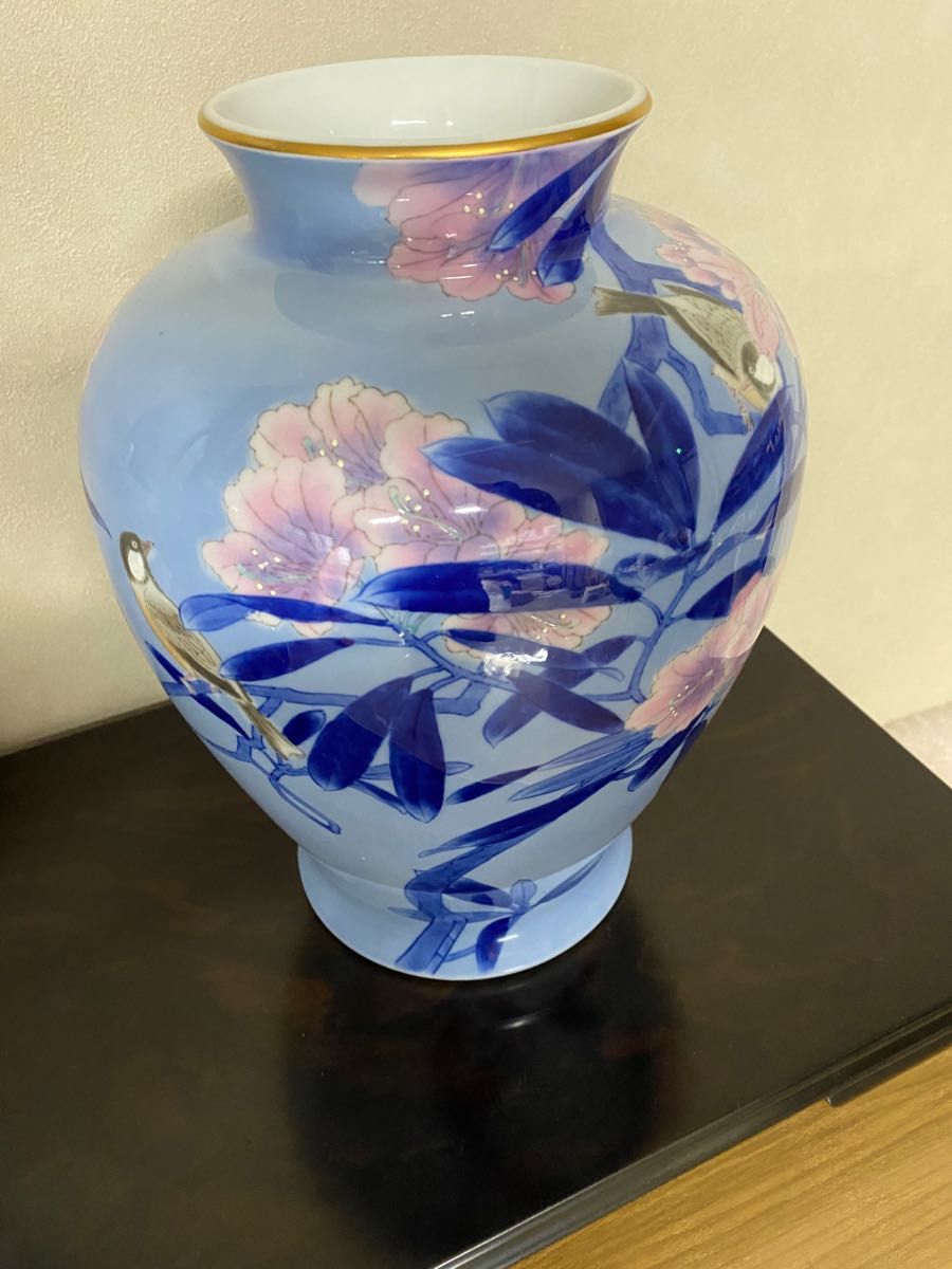 割引購入 深川製磁 染錦 花鳥図 花瓶 高さ31㎝ 宮内庁御用達 美術