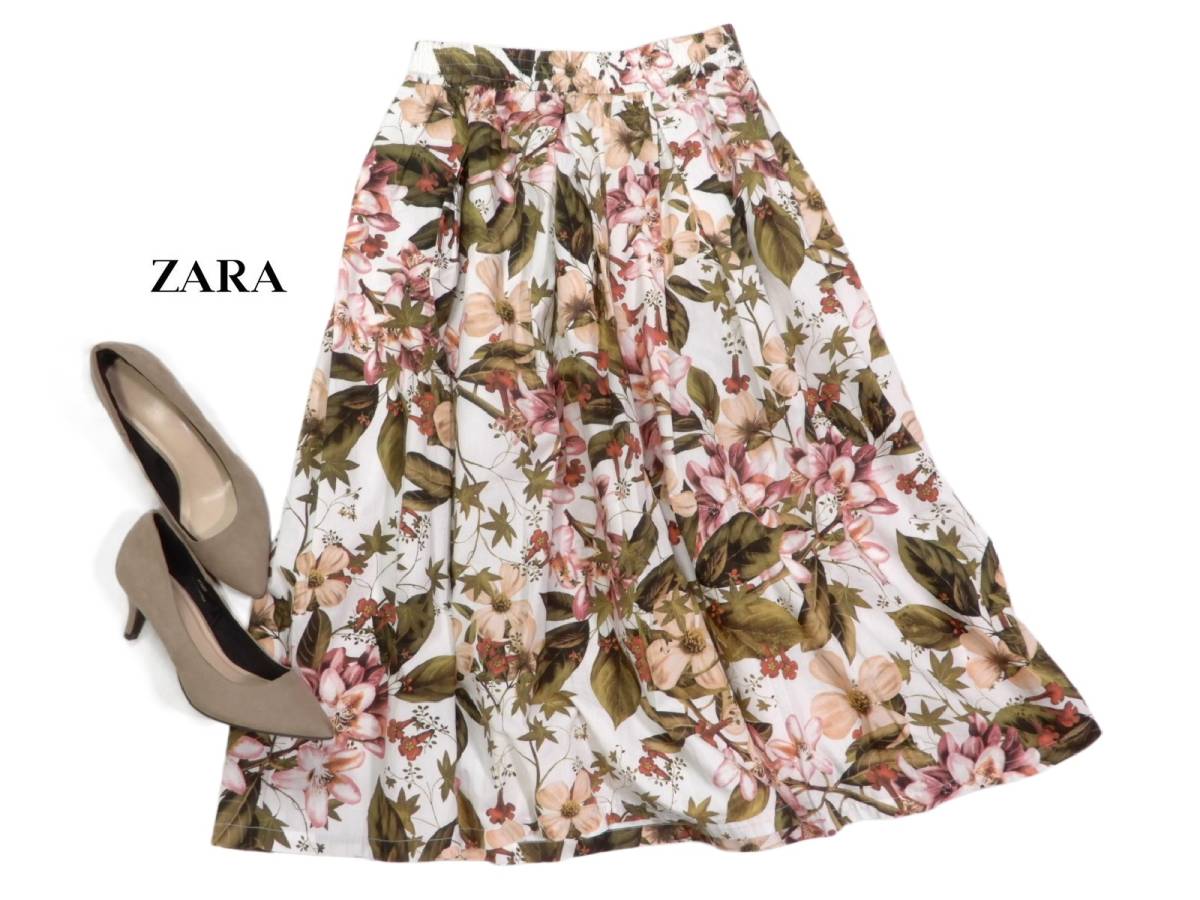 ザラ ZARA WOMAN 一枚で着映え☆大ぶり フラワー ボタニカルプリント フレアースカート M_画像1