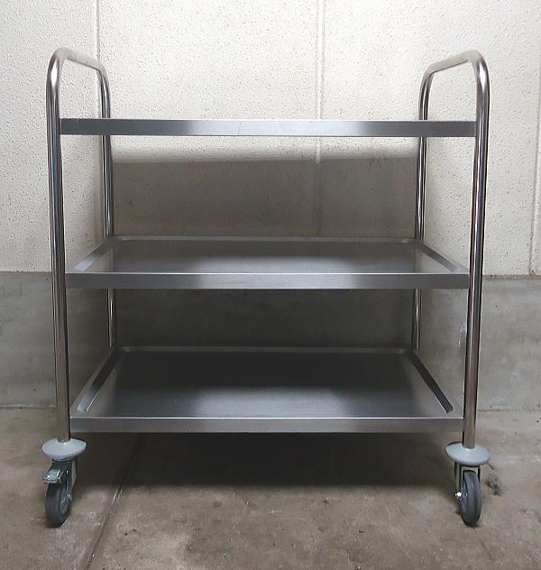 ★中古 業務用 ステンレス製 キャスター付き 3段式 キッチン ワゴン 天板50x82cm 現状品 傷汚錆有 運搬 カート 配膳 作業台 店舗用品 8