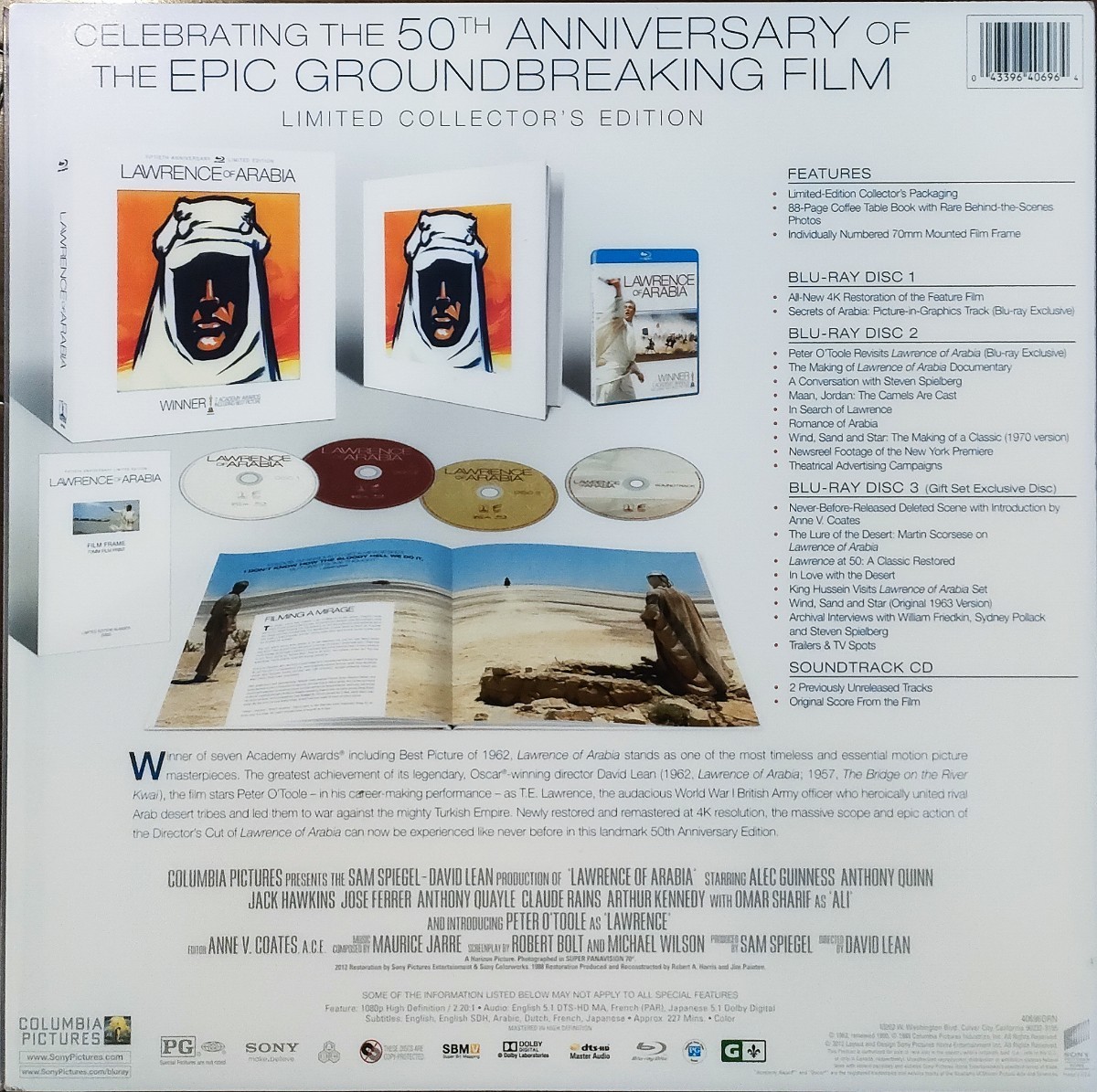 即決 送料無料 アラビアのロレンス 製作50周年記念 HDデジタル・リマスター版 ブルーレイ・アニバーサリーBOX 輸入盤 日本語 3BD+CD 4枚組_画像2