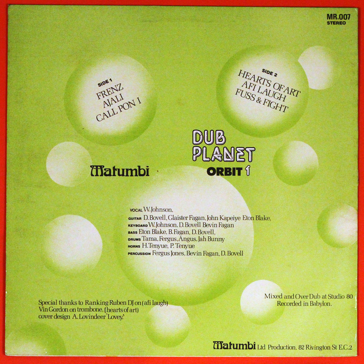 レゲエ/DUB/自主盤LP Matumbi/マトゥンビ/デニス・ボーヴェル Dub Planet Orbit 1 Extinguish