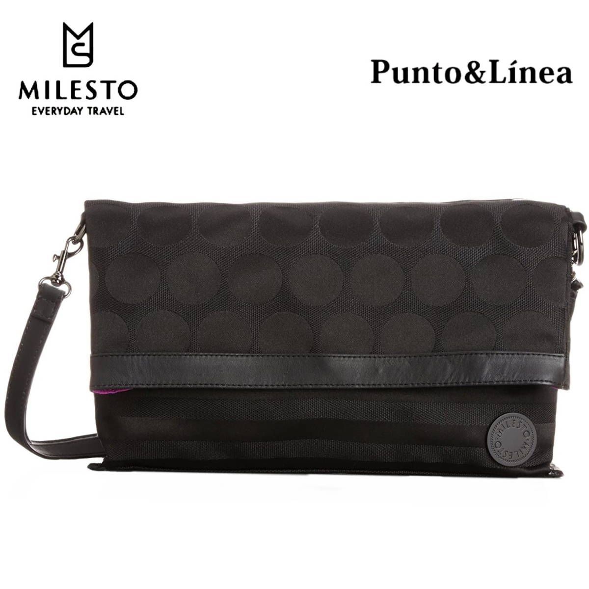 全国送料無料　ミレスト MILESTO PUNTO & LINEA プント エ リーネア 3WAY ショルダーバッグ MLS167　同色系水玉&ボーダー ブラック_画像1